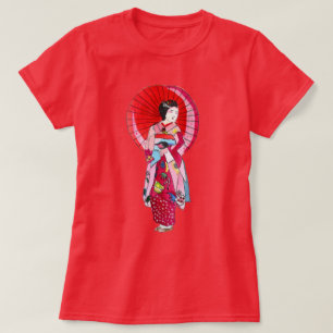Japanese Geisha red kimono cute art T-Shirt