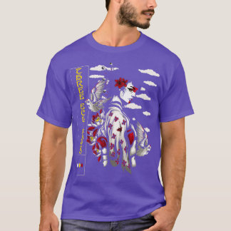Japanese Geisha Sparrows Birds Futurism Outrun St T-Shirt