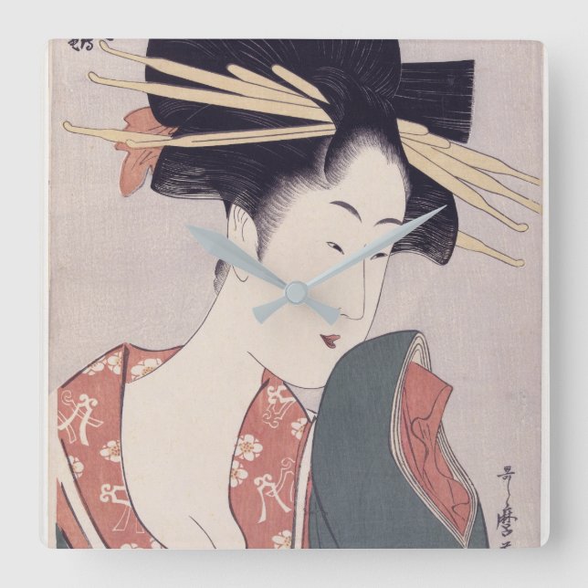 Japanese Geisha Square Wall Clock (Front)