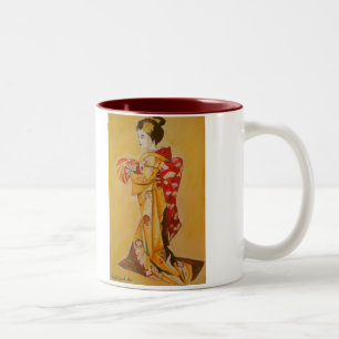 Japanese Geisha watercolor original art painting Two-Tone Coffee Mug