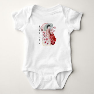 Japanese Geisha Watercolor with Kimono and Sakura Baby Bodysuit