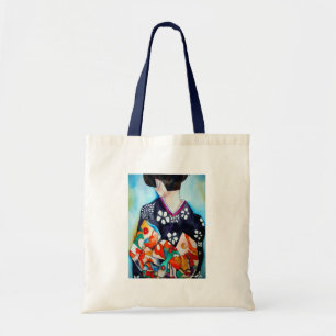 Japanese Geisha with blue kimono original art Tote Bag