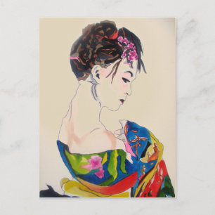 Japanese Geisha with blue kimono Postcard