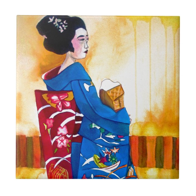 Japanese Geisha with blue kimono Tile (Front)