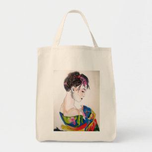 Japanese Geisha with blue kimono Tote Bag