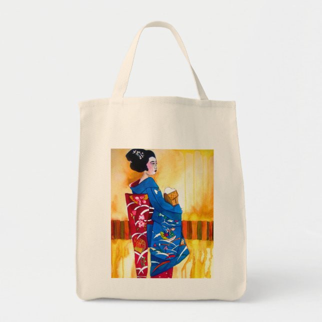 Japanese Geisha with blue kimono Tote Bag (Front)