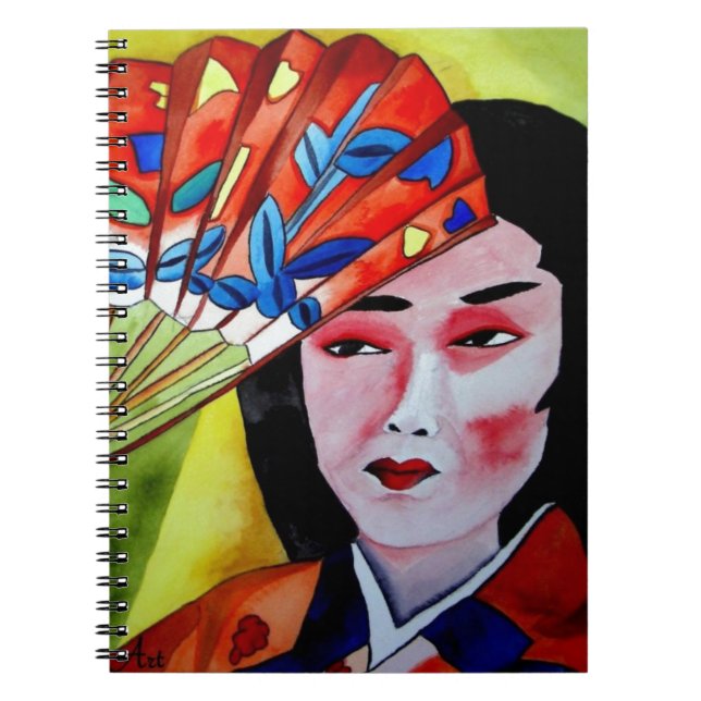 Japanese Geisha with fan original watercolor art Notebook (Front)