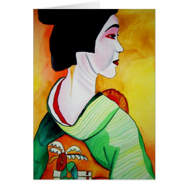 Japanese Geisha with green kimono original art (Front)