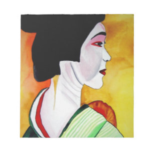 Japanese Geisha with green kimono original art Notepad