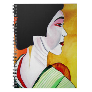 Japanese Geisha with green kimono original art Spiral Notebook
