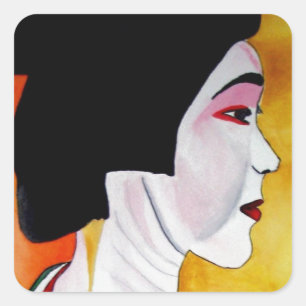 Japanese Geisha with green kimono original art Square Sticker
