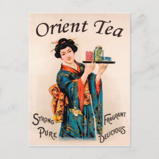 Japanese geisha with orient tea, vintage postcard