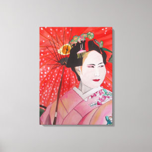 Japanese Geisha with red umbrella original art Canvas Print
