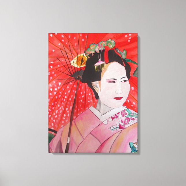 Japanese Geisha with red umbrella original art Canvas Print (Front)