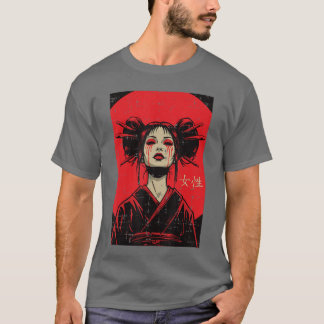 Japanese Geisha Woman Crying Blood Art Women Girls T-Shirt