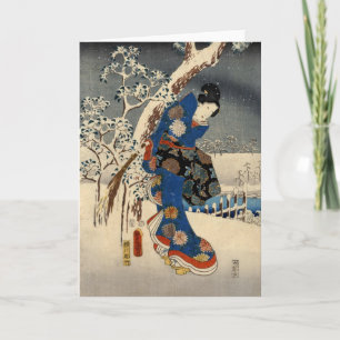 Japanese Geisya in Snow, Toyokuni, Ukiyo-e Card