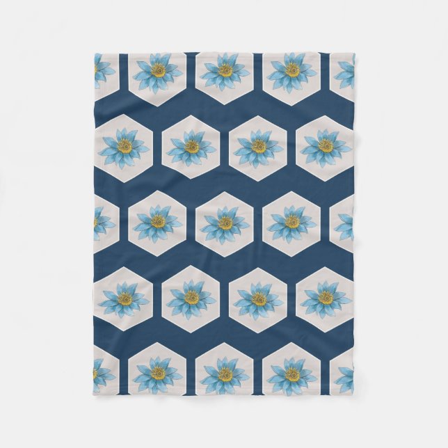 Japanese Geometric Lily Flower Pattern  Fleece Blanket (Front)