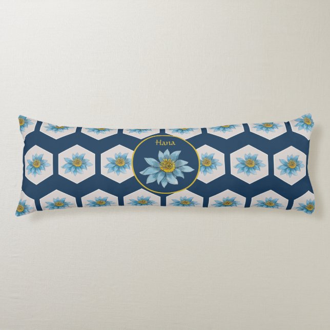 Japanese Geometric Lily Flower Pattern Monogram Body Cushion (Front)