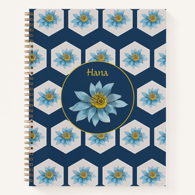 Japanese Geometric Lily Flower Pattern Monogram Notebook (Front)
