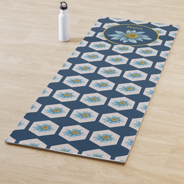 Japanese Geometric Lily Flower Pattern Monogram Yoga Mat (In Situ)