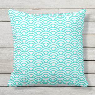 Japanese Geometric Modern Fish Scale Pattern Outdoor Cushion