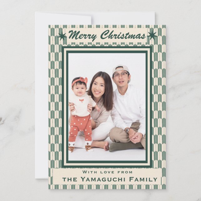 Japanese Geometric Yagasuri Pattern Photo Holiday  Card (Front)