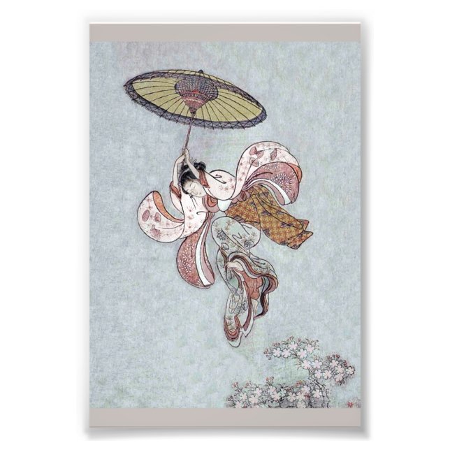 Japanese Girl Flying with Umbrella Photo Print (Front)