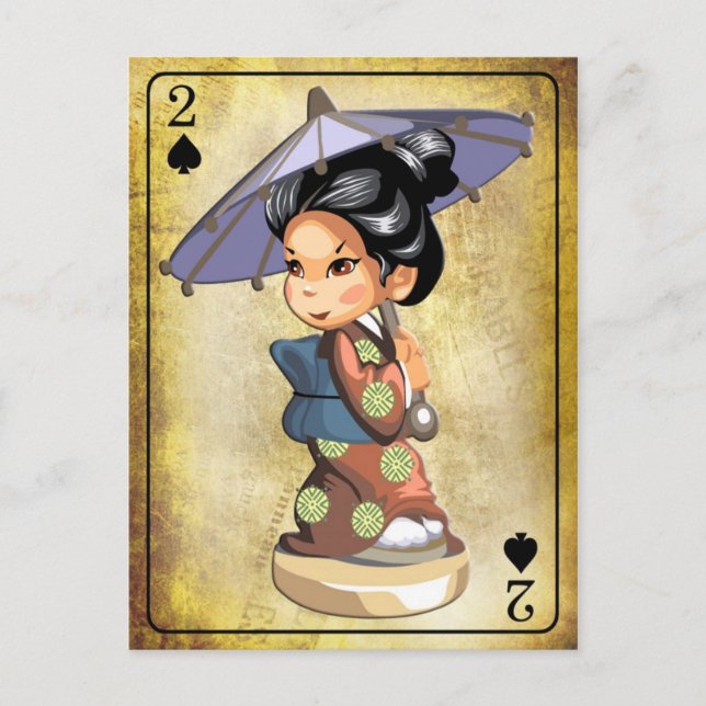 Japanese girl in kimono holding an umbrella postcard (Front)