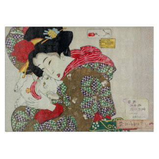 Japanese girl with Cat, Tsukioka Yoshitoshi Cutting Board
