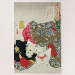 Japanese girl with Cat, Tsukioka Yoshitoshi Jigsaw Puzzle<br><div class="desc">Tsukioka Yoshitoshi (30 April 1839 – 9 June 1892)He is widely recognised as the last great master of Ukiyo-e, a type of Japanese woodblock printing. He is additionally regarded as one of the form's greatest innovators. His career spanned two eras – the last years of feudal Japan, and the first years of modern Japan...</div>