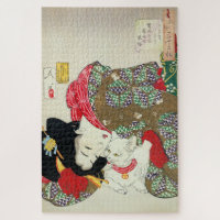 Japanese girl with Cat, Tsukioka Yoshitoshi