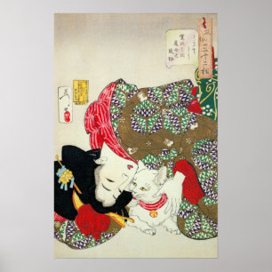 Japanese girl with Cat, Tsukioka Yoshitoshi Poster