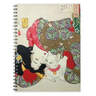 Japanese girl with Cat, Tsukioka Yoshitoshi Spiral Notebook
