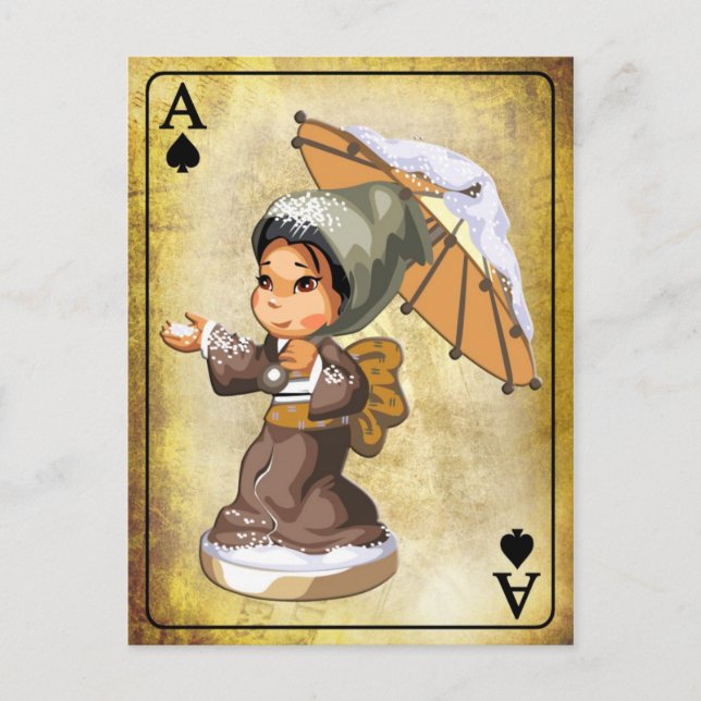 Japanese girl with umbrella in the snow postcard (Front)