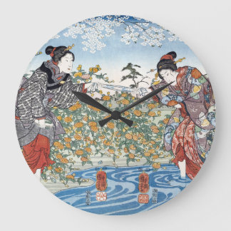 Japanese Girls by Ide Tama River Large Clock