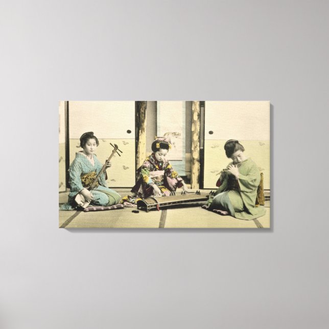 Japanese girls playing the flute, 'koto' and samis canvas print (Front)