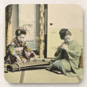 Japanese girls playing the flute, 'koto' and samis coaster