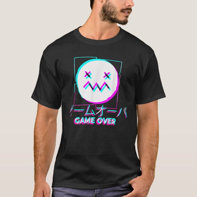 Japanese Glitch Sad Anime Girl Boy Game Over Aesth T-Shirt (Front)