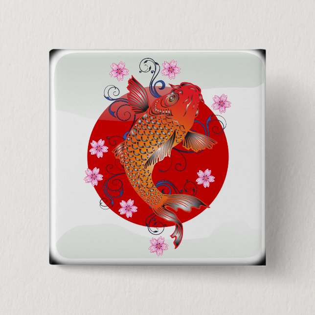Japanese glossy flag 15 cm square badge (Front)
