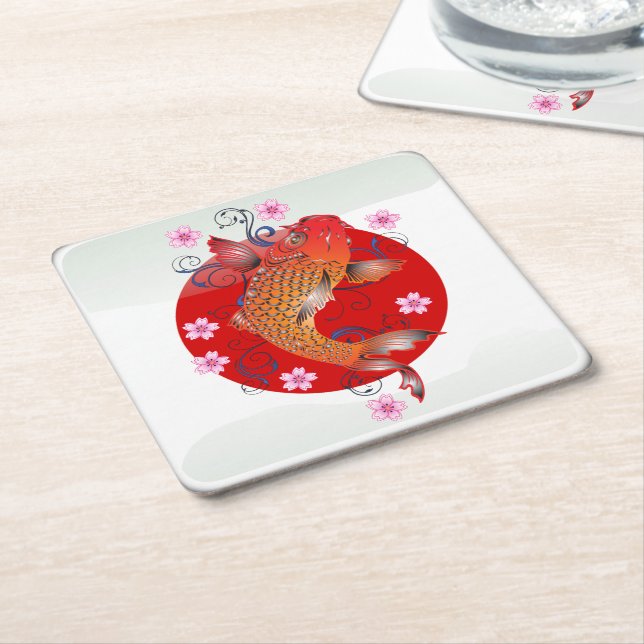 Japanese glossy flag square paper coaster (Angled)