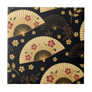 Japanese Gold Fan Sakura Pattern Tile