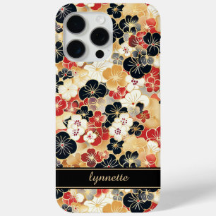 Japanese Gold Floral Pattern Monogrammed iPhone 15 Pro Max Case