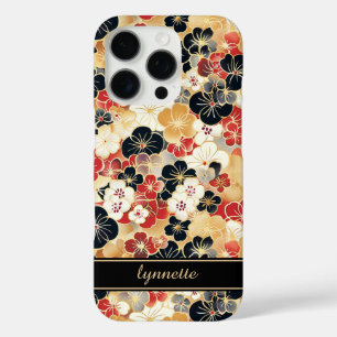 Japanese Gold Floral Pattern Monogrammed iPhone 16 Pro Case