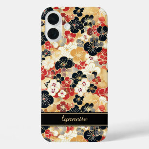 Japanese Gold Floral Pattern Monogrammed iPhone 16 Plus Case