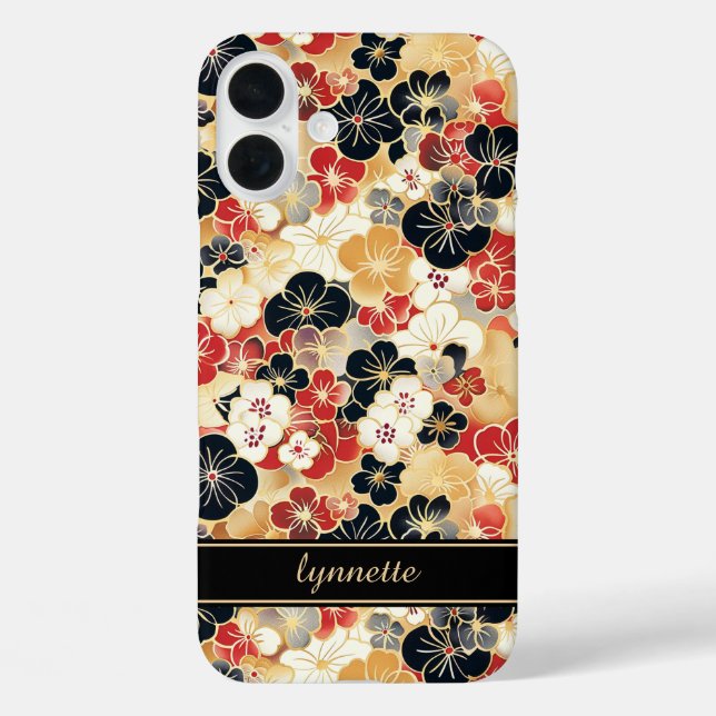 Japanese Gold Floral Pattern Monogrammed Case-Mate iPhone Case (Back)