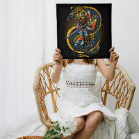 Japanese Golden Dragon and Samurai Warrior