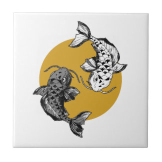 Japanese Golden Sun Koi Carps Tile