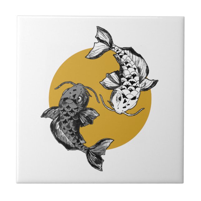 Japanese Golden Sun Koi Carps Tile (Front)