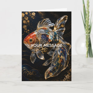 Japanese Goldfish Kintsugi Glass Art Personalized Card