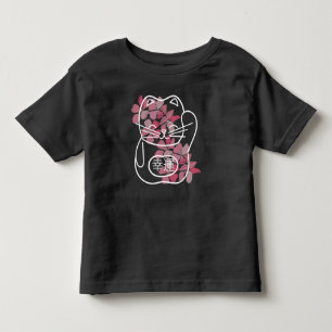 Japanese Good Luck Cat with pink Sakura Flowers Toddler T-Shirt